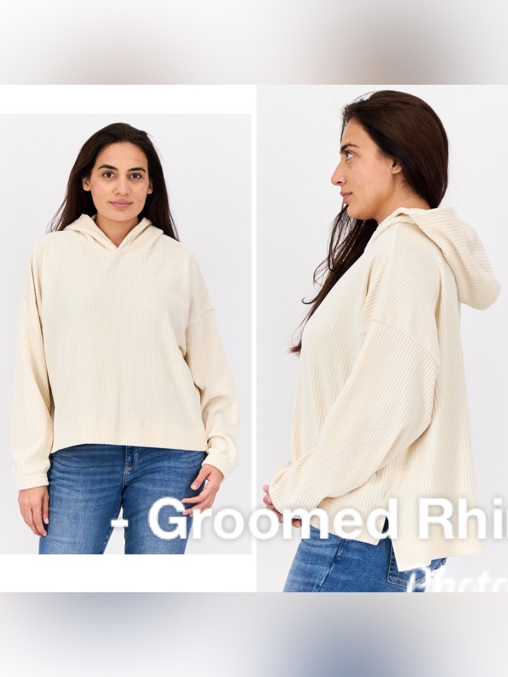 Aerie Ivory Ribbed Hoodie Size M